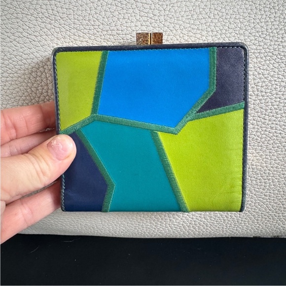 YSL Yves Saint Laurent Color Block Leather Kiss Lock Wallet - Picture 2 of 6